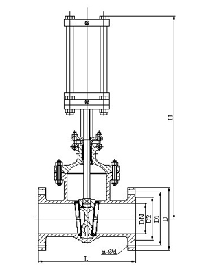 Z641H氣動閘閥外形結構圖 Z641H氣動法蘭閘閥(圖1)
